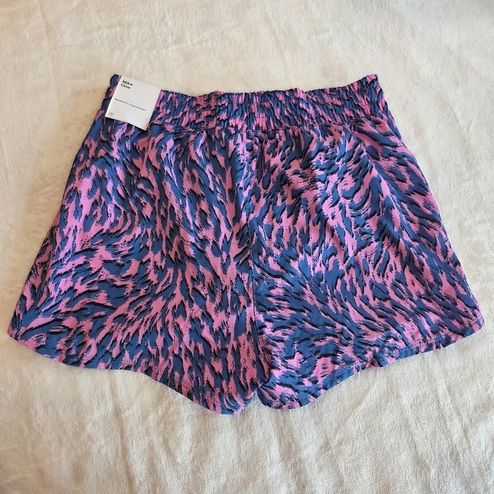Nike One Kids' Training Shorts - Pink & Blue Animal Print - Size Large Dri-Fit